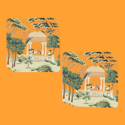 TAJNAN Indian Art Printed Coaster Set of 6 Beautiful Wooden Coasters with Plastic Coating Proper Coaster Stand Designer Coaster (taj-Coaster-Jaipur Art) - Image 3
