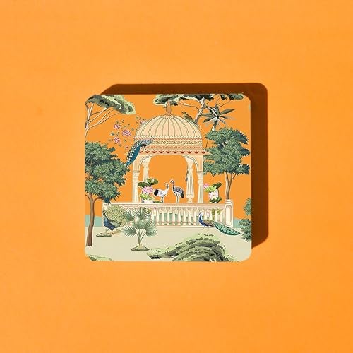 TAJNAN Indian Art Printed Coaster Set of 6 Beautiful Wooden Coasters with Plastic Coating Proper Coaster Stand Designer Coaster (taj-Coaster-Jaipur Art) - Image 5