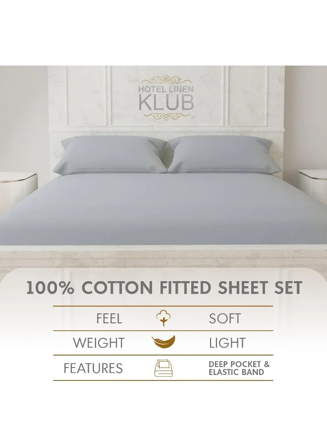 Hotel Linen Klub Hotel Linen Klub Luxury 100% Cotton 350TC Fitted Sheet Set - Ultra Soft &amp; Breathable, Hypo Allergenic Premium Quality Bedding, Size: Super King 200x200+40cm deep pocket and 2pc Pillowcase 50x75cm, Silver
