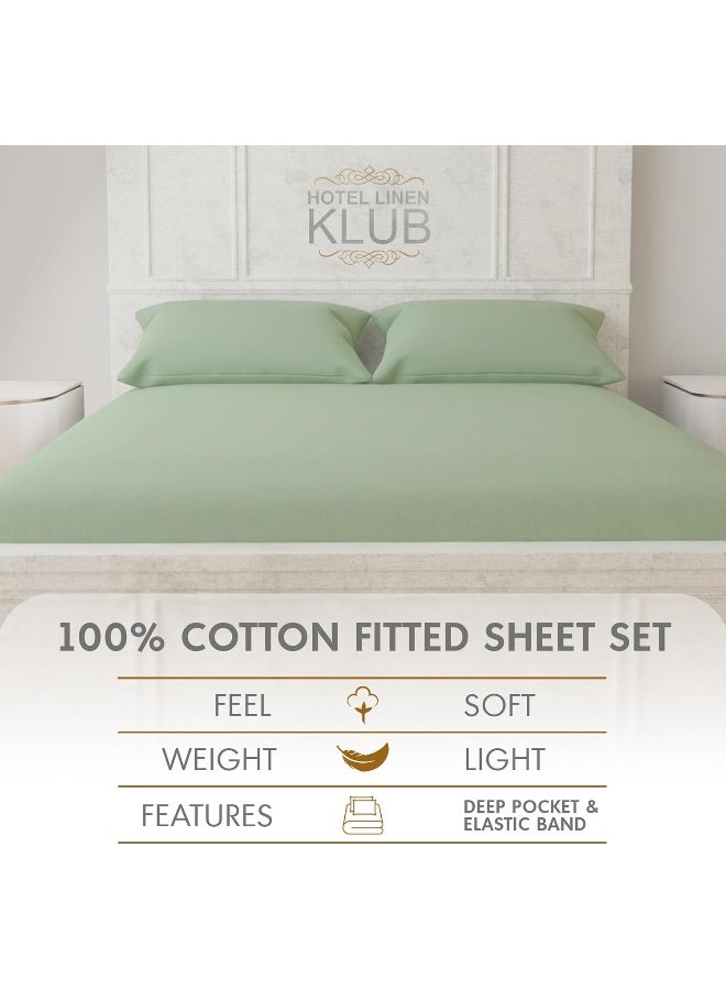 Hotel Linen Klub Hotel Linen Klub Luxury 100% Cotton 350TC Fitted Sheet Set-UltraSoft & Breathable, Hypo Allergenic Premium Quality Bedding, Size: Super King 200x200+40cm deep pocket and 2pc Pillowcase 50x75cm, Sage Green  - Image 3