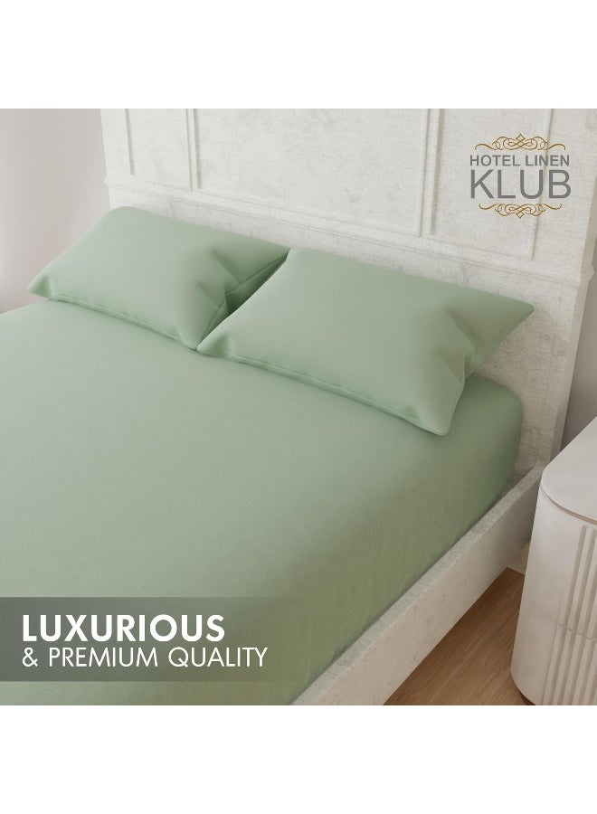 Hotel Linen Klub Hotel Linen Klub Luxury 100% Cotton 350TC Fitted Sheet Set-UltraSoft & Breathable, Hypo Allergenic Premium Quality Bedding, Size: Super King 200x200+40cm deep pocket and 2pc Pillowcase 50x75cm, Sage Green  - Image 5