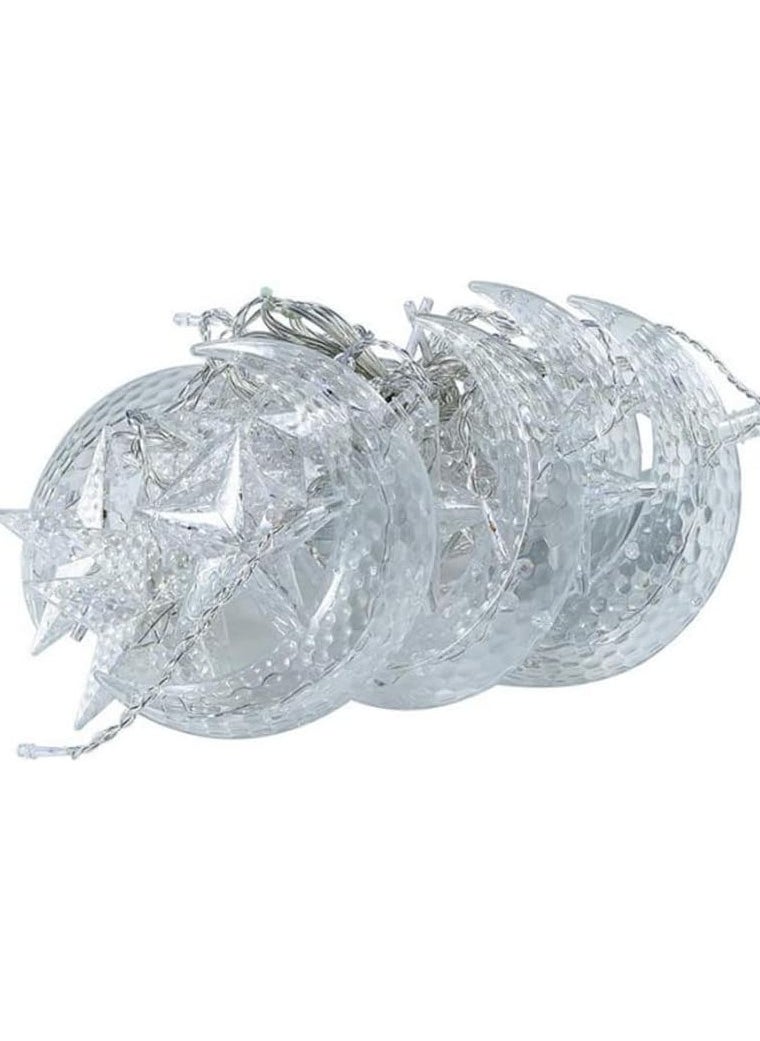 Festive Gallery - 138 LED Star 6 Star with moon and 6 Star's Curtain String Lights,8 Modes Settings (Combination,In Waves,Sequential, Slo Glo,Chasing/Flash,Slow Fade,Twinkle/Flash,Steady On) Window Curtain String Light Moon Star String Light for Ramadan Wedding Party Home Garden Bedroom Decorations-EU plug(Warm White) - Image 1