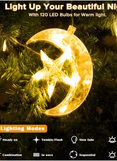 Festive Gallery 138 LED Star 6 Star with moon and 6 Star's Curtain String Lights,8 Modes Settings (Combination,In Waves,Sequential, Slo Glo,Chasing/Flash,Slow Fade,Twinkle/Flash,Steady On) Window Curtain String Light Moon Star String Light for Ramadan Wedding Party Home Garden Bedroom Decorations-EU plug(Warm White)  - Image 3