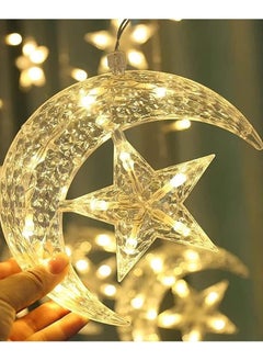 Festive Gallery 138 LED Star 6 Star with moon and 6 Star's Curtain String Lights,8 Modes Settings (Combination,In Waves,Sequential, Slo Glo,Chasing/Flash,Slow Fade,Twinkle/Flash,Steady On) Window Curtain String Light Moon Star String Light for Ramadan Wedding Party Home Garden Bedroom Decorations-EU plug(Warm White)  - Image 5