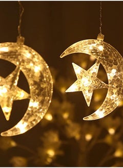 Festive Gallery 138 LED Star 6 Star with moon and 6 Star's Curtain String Lights,8 Modes Settings (Combination,In Waves,Sequential, Slo Glo,Chasing/Flash,Slow Fade,Twinkle/Flash,Steady On) Window Curtain String Light Moon Star String Light for Ramadan Wedding Party Home Garden Bedroom Decorations-EU plug(Warm White)  - Image 4