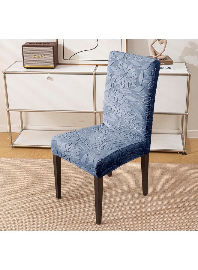 House of Quirk Stretchy Universal Camellia Jacquard Waterproof Chair Cover Removable & Washable Short Dining Chair Cover Protector Seat Slipcover (Dark Blue,Pack of 6) - Image 2
