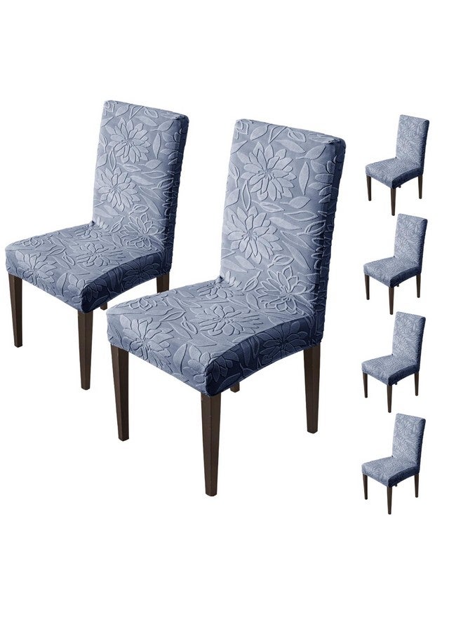 House of Quirk Stretchy Universal Camellia Jacquard Waterproof Chair Cover Removable & Washable Short Dining Chair Cover Protector Seat Slipcover (Dark Blue,Pack of 6) - Image 1