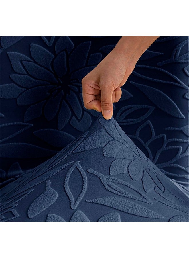 House of Quirk Stretchy Universal Camellia Jacquard Waterproof Chair Cover Removable & Washable Short Dining Chair Cover Protector Seat Slipcover (Dark Blue,Pack of 6) - Image 5