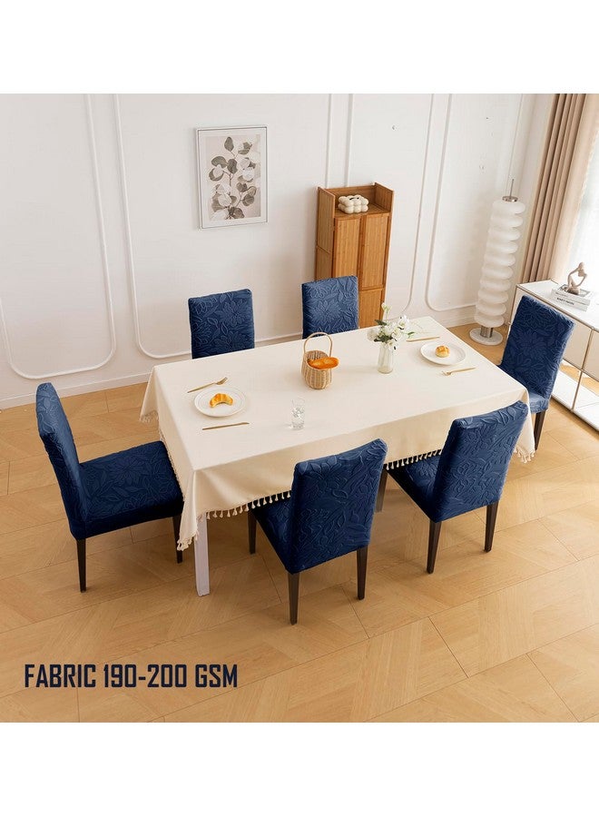 House of Quirk Stretchy Universal Camellia Jacquard Waterproof Chair Cover Removable & Washable Short Dining Chair Cover Protector Seat Slipcover (Dark Blue,Pack of 6) - Image 4