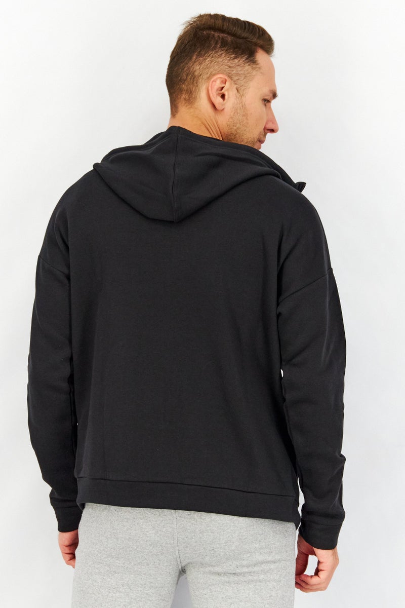 Reebok سويت شيرت بقلنسوة بسحاب كامل للرجال، أسود - Image 3