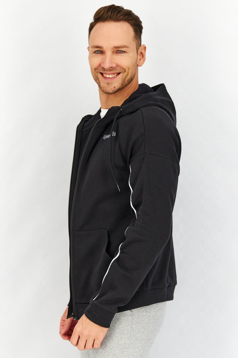 Reebok سويت شيرت بقلنسوة بسحاب كامل للرجال، أسود - Image 2