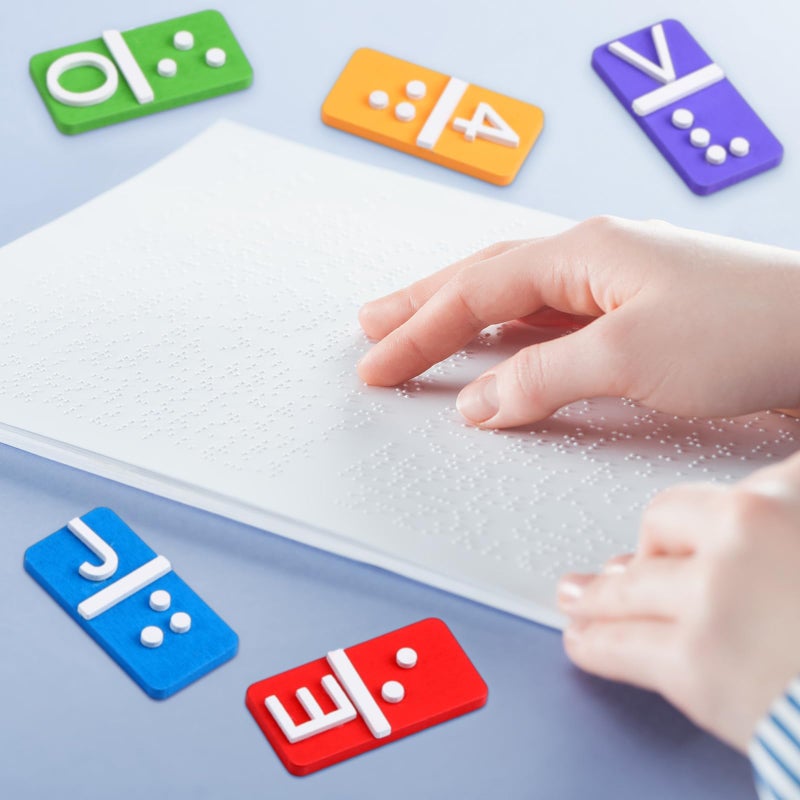 Feifeiya 38 Pcs Braille Alphabet and Number Tiles Wood Raised Dots Alphabet and Numbers Punctuation Educational Tool for Blind Visually Impaired, Teaching Aid for Blind Gifts - Image 4