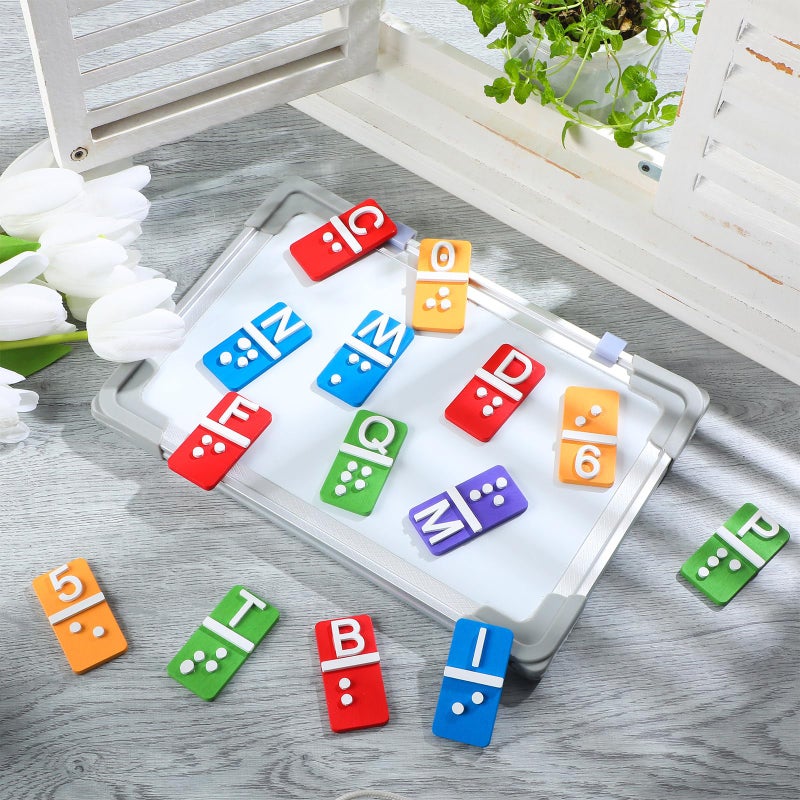 Feifeiya 38 Pcs Braille Alphabet and Number Tiles Wood Raised Dots Alphabet and Numbers Punctuation Educational Tool for Blind Visually Impaired, Teaching Aid for Blind Gifts - Image 3