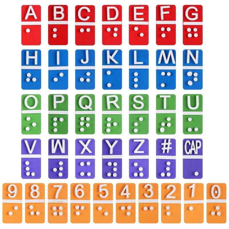 Feifeiya 38 Pcs Braille Alphabet and Number Tiles Wood Raised Dots Alphabet and Numbers Punctuation Educational Tool for Blind Visually Impaired, Teaching Aid for Blind Gifts - Image 1