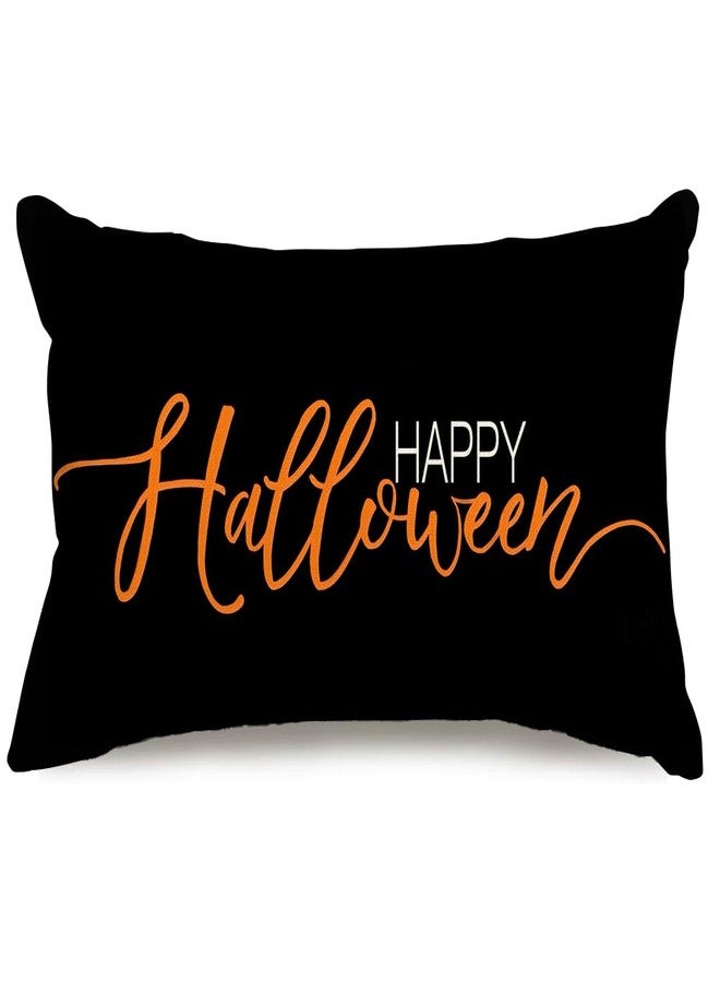 RABUSOFA Halloween Decorations Indoor Pillow Covers 12x20 Inch Funny Happy Signs Halloween Decor Outdoor,Lumbar Fall Pillow Covers Farmhouse Decorative Cushion Cases for Couch Bed Chair Black - Image 1