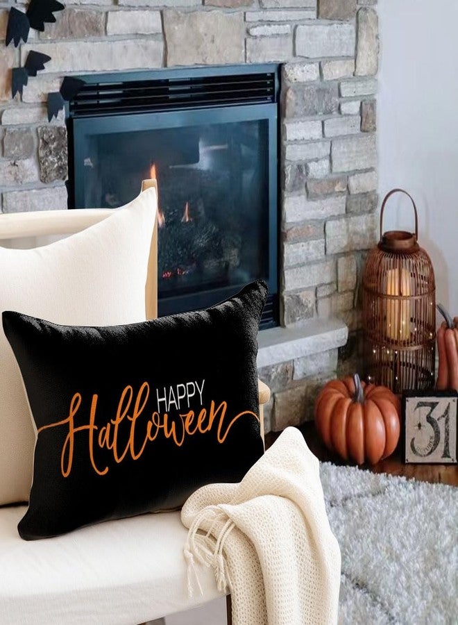 RABUSOFA Halloween Decorations Indoor Pillow Covers 12x20 Inch Funny Happy Signs Halloween Decor Outdoor,Lumbar Fall Pillow Covers Farmhouse Decorative Cushion Cases for Couch Bed Chair Black - Image 2