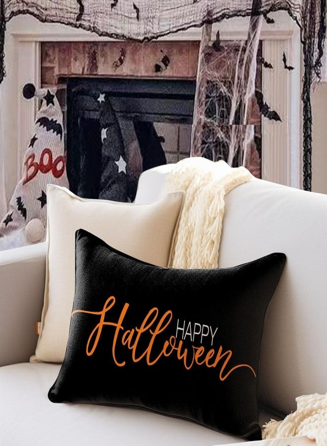 RABUSOFA Halloween Decorations Indoor Pillow Covers 12x20 Inch Funny Happy Signs Halloween Decor Outdoor,Lumbar Fall Pillow Covers Farmhouse Decorative Cushion Cases for Couch Bed Chair Black - Image 3