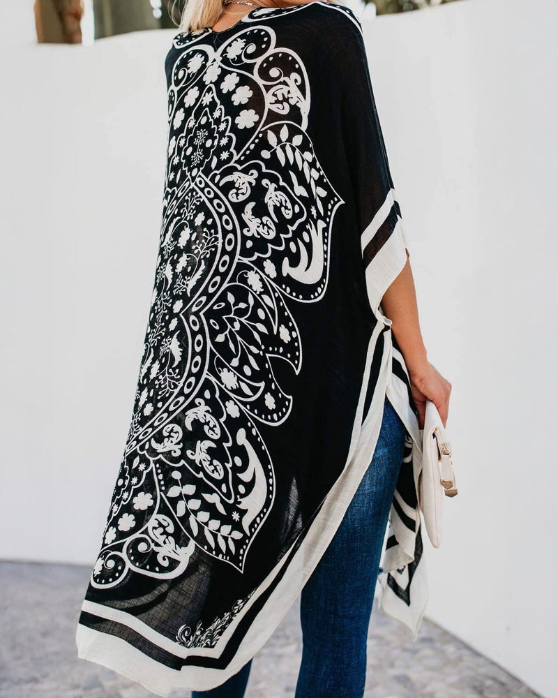 CHICGAL Summer Tops for Women Kimono Cardigans Plus Size Boho Bathing Suit Coverups(08-Black Boho,M) - Image 5