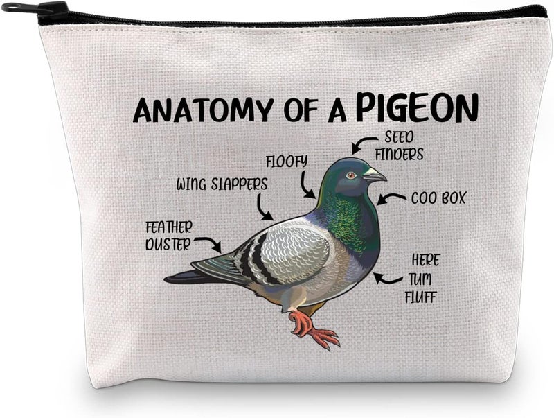 G2TUP Pigeon Lover Gift: Anatomy Of A Pigeon Makeup Bag - White, Zipper Travel Bag