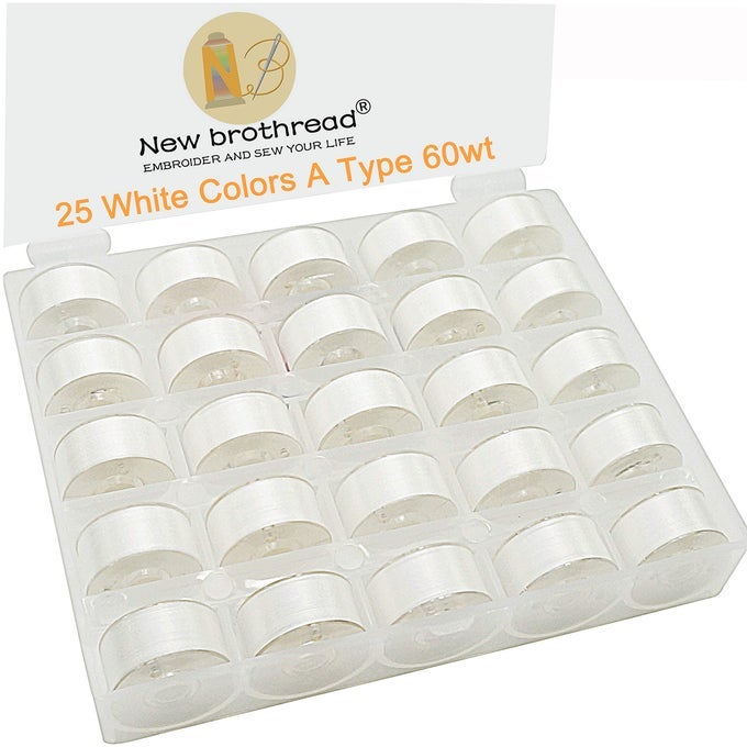 25PCS WHITE 70D2 60WT PREWOUND BOBBIN THREAD PLASTIC SIZE A SA156 FOR EMBROIDERY SEWING MACHINES DIY EMBROIDERY AND SEWING THREAD