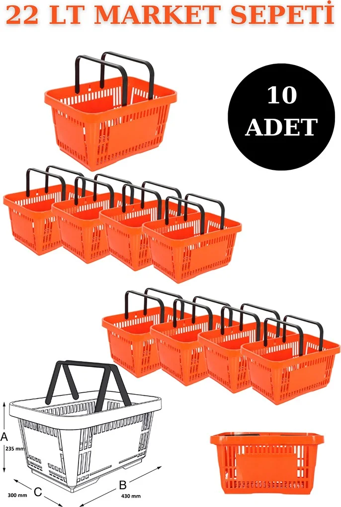 اسطنبول مانكين Istanbul Mannequin 10 Pieces 22 Liter Market Basket, Shopping Basket, Market Basket with Handle