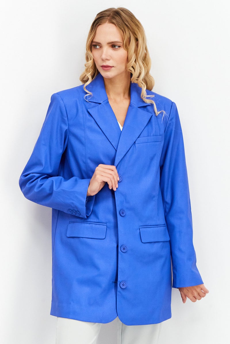 NA-KD بليزر جلد عادي للنساء، أزرق - Image 1