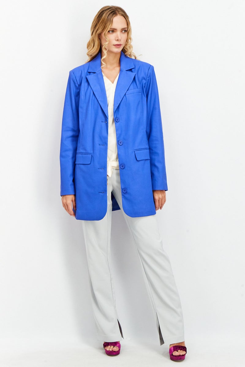 NA-KD بليزر جلد عادي للنساء، أزرق - Image 3