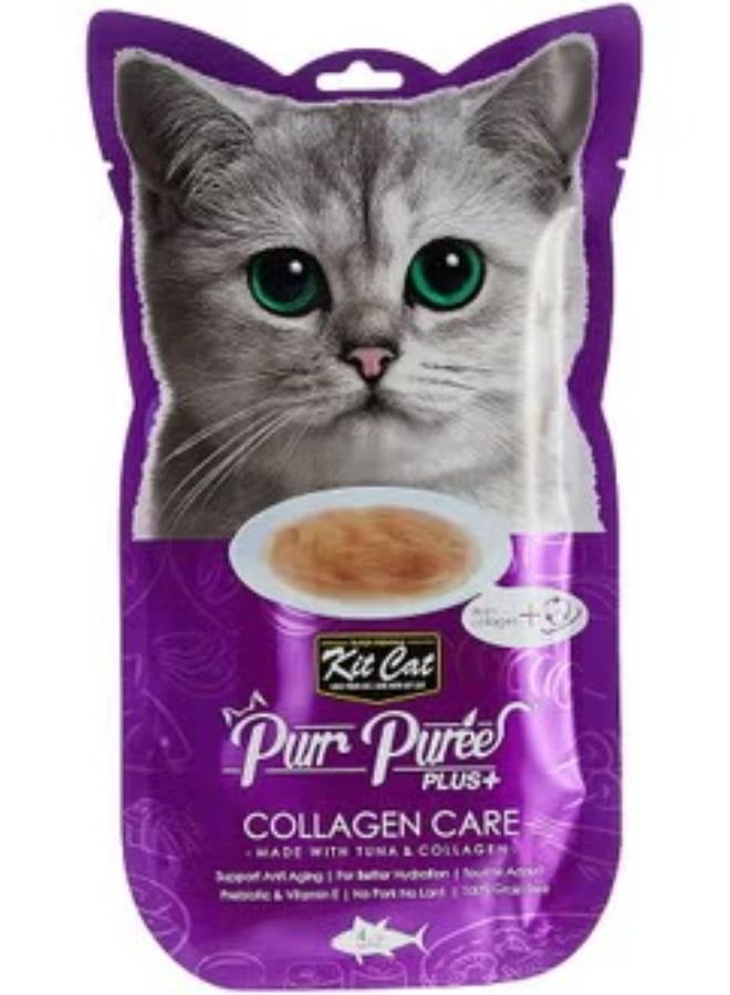 Kit Cat Puree Plus Plus Tuna And Collagen Care 4X15G Sachets - Image 1