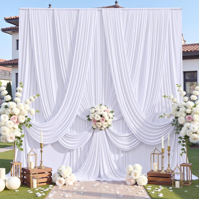 NSSONBEN 60ftx12ft Wrinkle Free White Backdrop Curtain for Wedding Parties, 12 Panels 5×12ft Long Soft Silky Polyester Photo Backdrop Drapes for Birthday Baby Shower Graduation Photography Background Cloth - Image 1