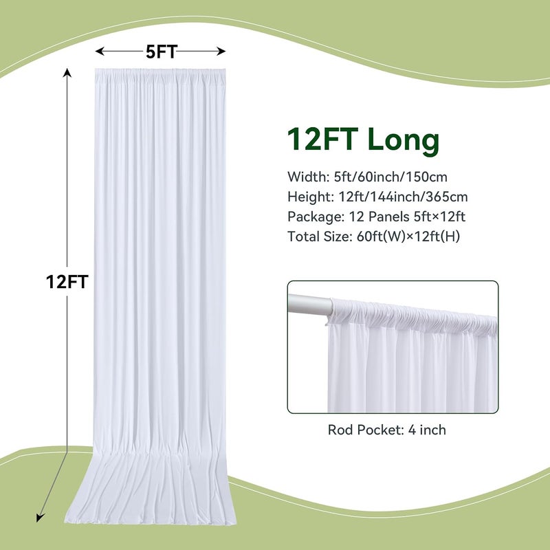 NSSONBEN 60ftx12ft Wrinkle Free White Backdrop Curtain for Wedding Parties, 12 Panels 5×12ft Long Soft Silky Polyester Photo Backdrop Drapes for Birthday Baby Shower Graduation Photography Background Cloth - Image 5