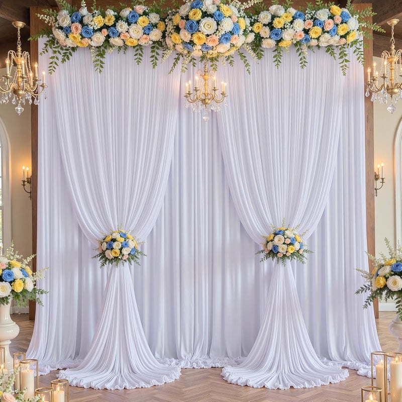 NSSONBEN 60ftx12ft Wrinkle Free White Backdrop Curtain for Wedding Parties, 12 Panels 5×12ft Long Soft Silky Polyester Photo Backdrop Drapes for Birthday Baby Shower Graduation Photography Background Cloth - Image 2