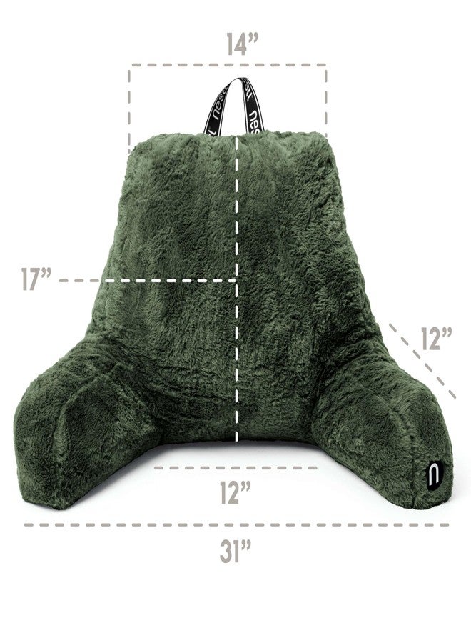 Nestl Fur Reading Pillow, Stylish Back Pillow for Bed Sitting Up, Faux Fur Bed Chair Pillow with Arms, Reading Pillows for Sitting in Bed Adult & Kids, Back Support Pillow for Bed Rest - Olive Green - Image 3