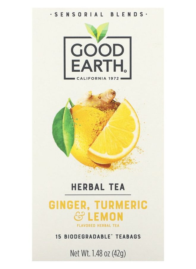 Good Earth Sensorial Blends Herbal Tea Ginger Turmeric & Lemon 15 Biodegradable Teabags 1.48 oz (42 g) 