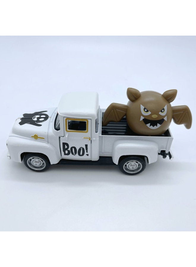 Loquat Alloy Car Model Alloy Back Car Toy Retro Pickup  Toy Craft Ornaments Back Car Ghost Festival-color:White Car + Brown Elf  - Image 1