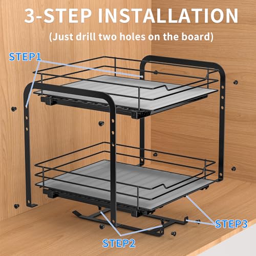 RCHYFEED Spice Rack Organizer for Cabinet, 2 Tier Pull Out Spice Racks for Inside Cabinets & Pantry, Height Adjustable Heavy Duty Vertical Spice Shelf for Seasoning Organizer(9.5" Wx10.5 Dx9.5 H) - Image 5