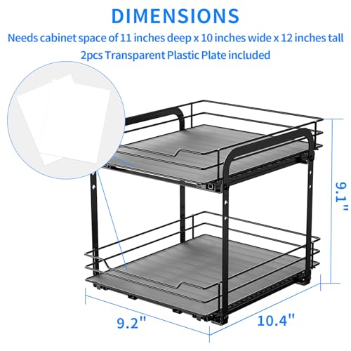 RCHYFEED Spice Rack Organizer for Cabinet, 2 Tier Pull Out Spice Racks for Inside Cabinets & Pantry, Height Adjustable Heavy Duty Vertical Spice Shelf for Seasoning Organizer(9.5" Wx10.5 Dx9.5 H) - Image 2