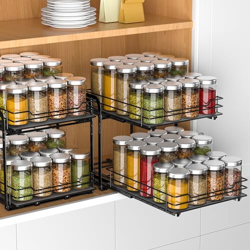 RCHYFEED Spice Rack Organizer for Cabinet, 2 Tier Pull Out Spice Racks for Inside Cabinets & Pantry, Height Adjustable Heavy Duty Vertical Spice Shelf for Seasoning Organizer(9.5" Wx10.5 Dx9.5 H) - Image 4