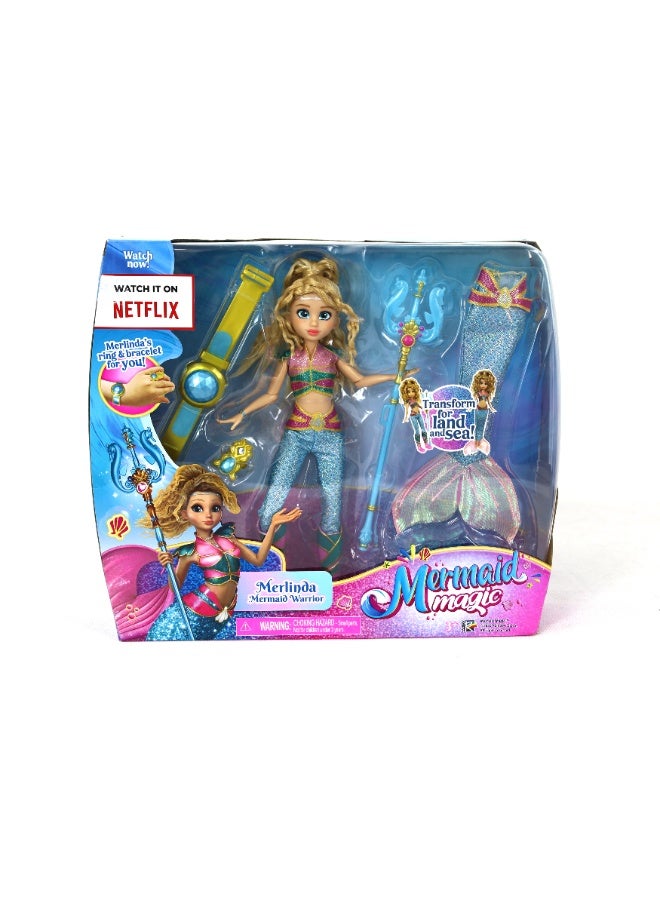 Mermaid Magic Merlinda Warrior Doll 9-Inches, Land and Sea Transformation 2-in-1 | Collectible Doll | Water Toy | Gift for Kids and Collectors - Image 1