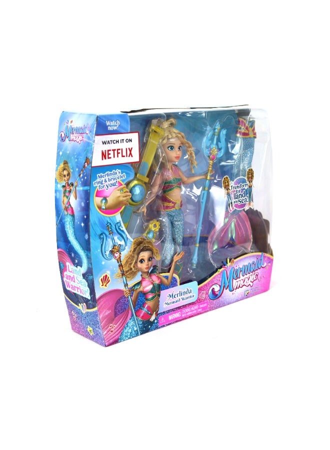Mermaid Magic Merlinda Warrior Doll 9-Inches, Land and Sea Transformation 2-in-1 | Collectible Doll | Water Toy | Gift for Kids and Collectors - Image 4