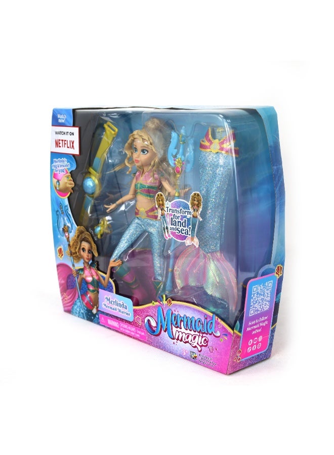 Mermaid Magic Merlinda Warrior Doll 9-Inches, Land and Sea Transformation 2-in-1 | Collectible Doll | Water Toy | Gift for Kids and Collectors - Image 5
