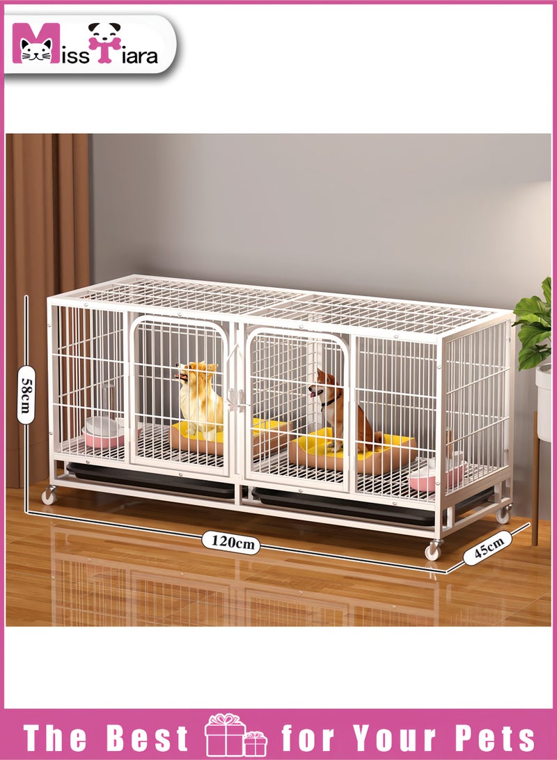 MissTiara Pet Cage, Multi-Layer Pet Cage,Stackable Cat & Dog Cage with Dividers, Metal Boarding Cage with Wheels, Pull-Out Trays, Space-Saving Design 120*45*58 cm - Image 1