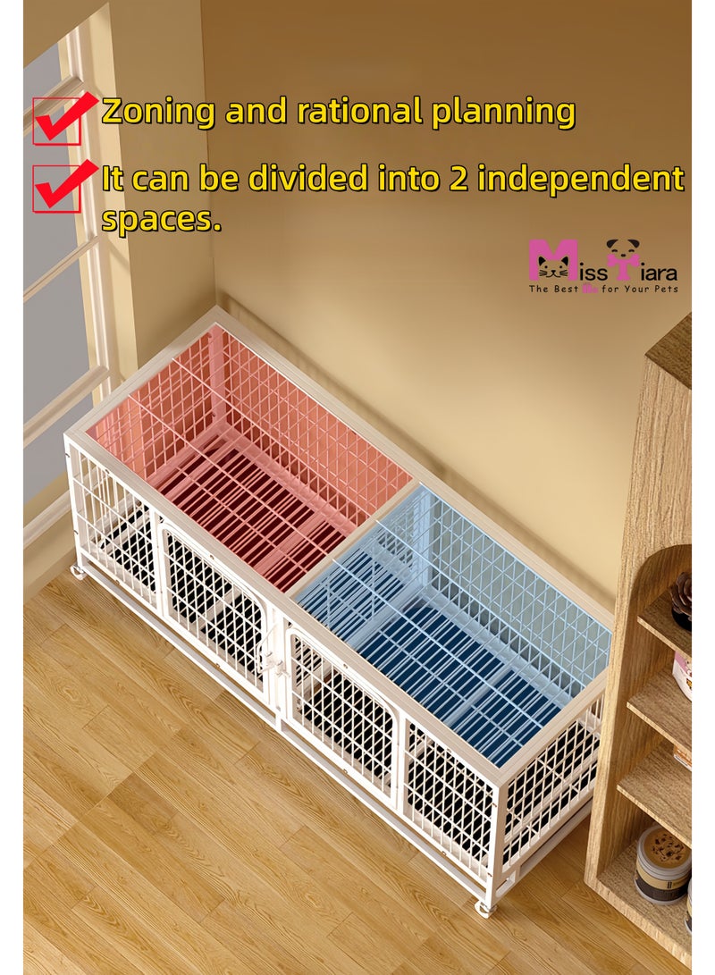 MissTiara Pet Cage, Multi-Layer Pet Cage,Stackable Cat & Dog Cage with Dividers, Metal Boarding Cage with Wheels, Pull-Out Trays, Space-Saving Design 120*45*58 cm - Image 4