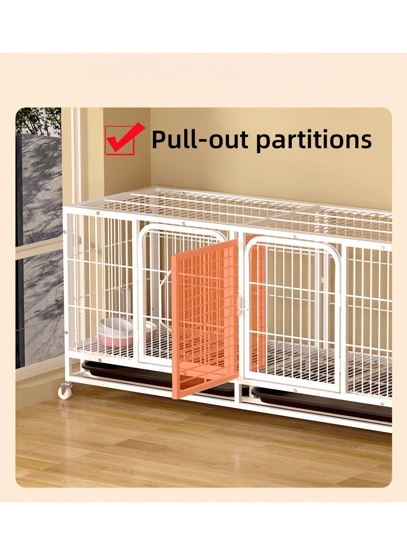 MissTiara Pet Cage, Multi-Layer Pet Cage,Stackable Cat & Dog Cage with Dividers, Metal Boarding Cage with Wheels, Pull-Out Trays, Space-Saving Design 120*45*58 cm - Image 5