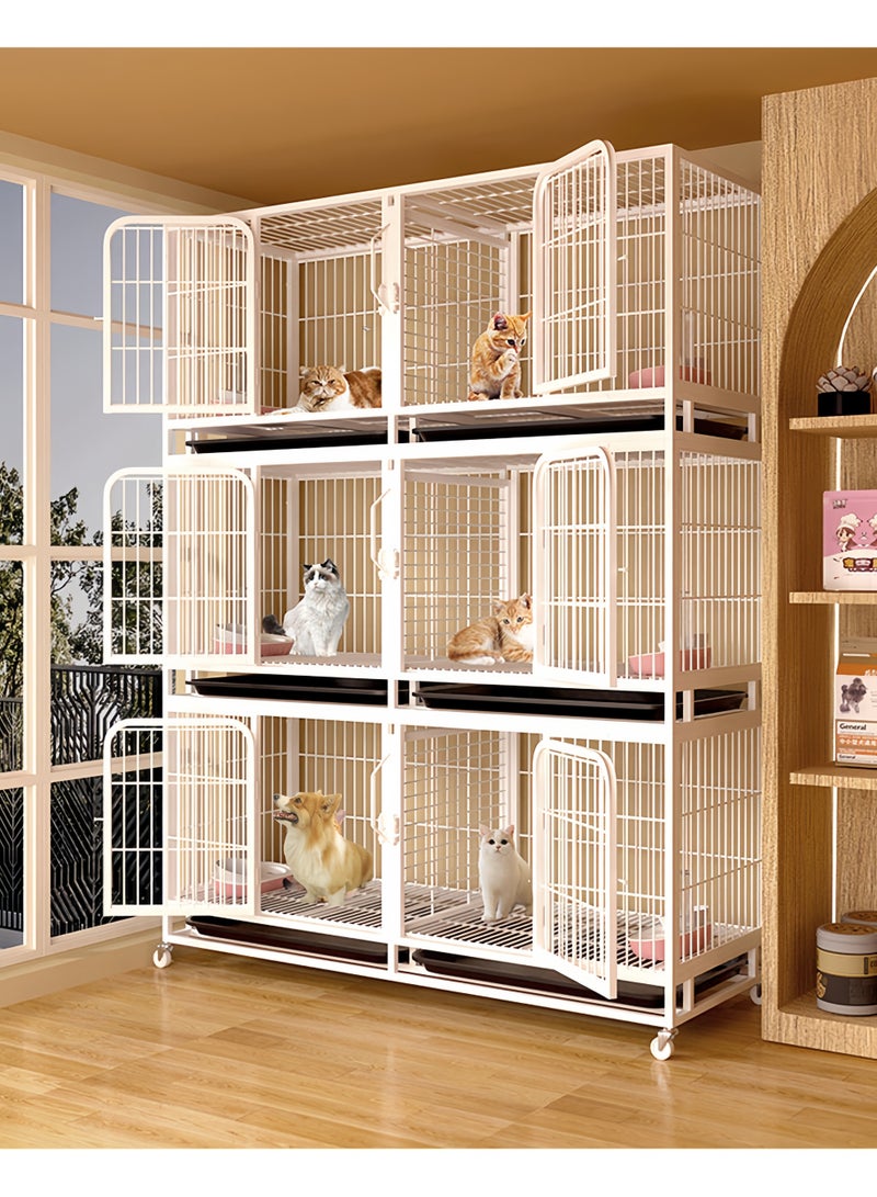 MissTiara Pet Cage, Multi-Layer Pet Cage,Stackable Cat & Dog Cage with Dividers, Metal Boarding Cage with Wheels, Pull-Out Trays, Space-Saving Design 120*45*58 cm - Image 2