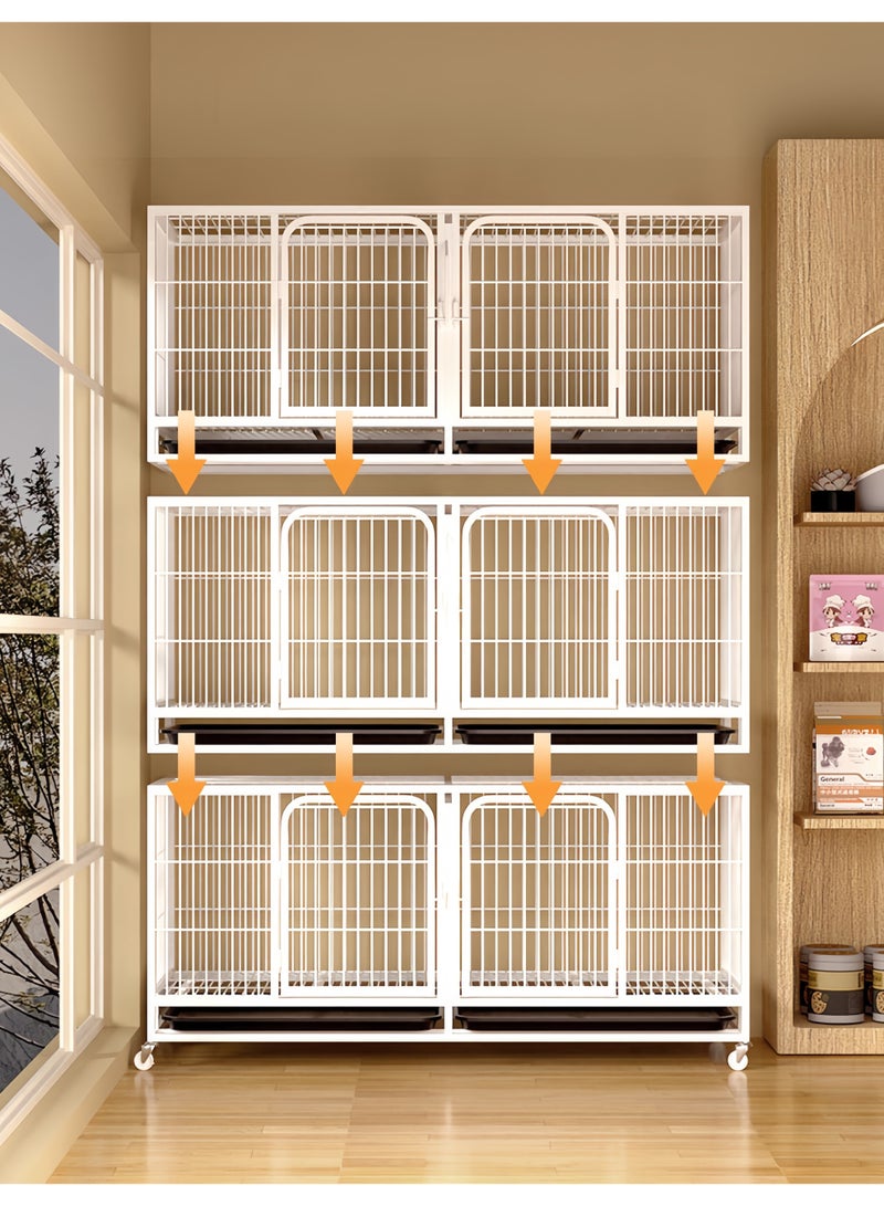 MissTiara Pet Cage, Multi-Layer Pet Cage,Stackable Cat & Dog Cage with Dividers, Metal Boarding Cage with Wheels, Pull-Out Trays, Space-Saving Design 120*45*58 cm - Image 3