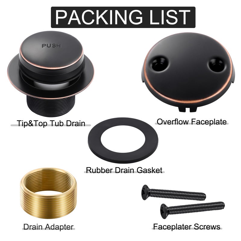 TLOZX Oil Rubbed Bronze Bathtub Drain Tip-Toe Tub Trim Set With Two-Hole Overflow Faceplate Bathroom Tub Drains Replacement Conversion Kit - Image 4