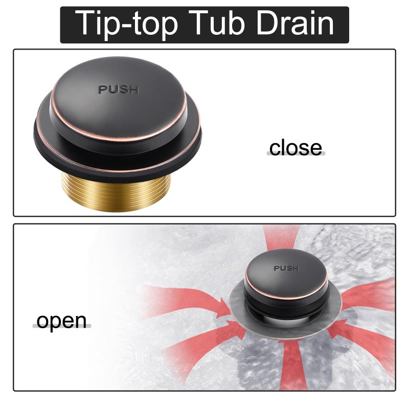TLOZX Oil Rubbed Bronze Bathtub Drain Tip-Toe Tub Trim Set With Two-Hole Overflow Faceplate Bathroom Tub Drains Replacement Conversion Kit - Image 3