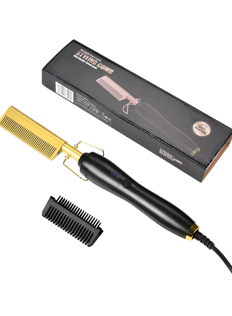 Electric Hair Straightener Comb Curling 2 in 1 Adjustable Temperature Fast Heating African Heating - Image 1