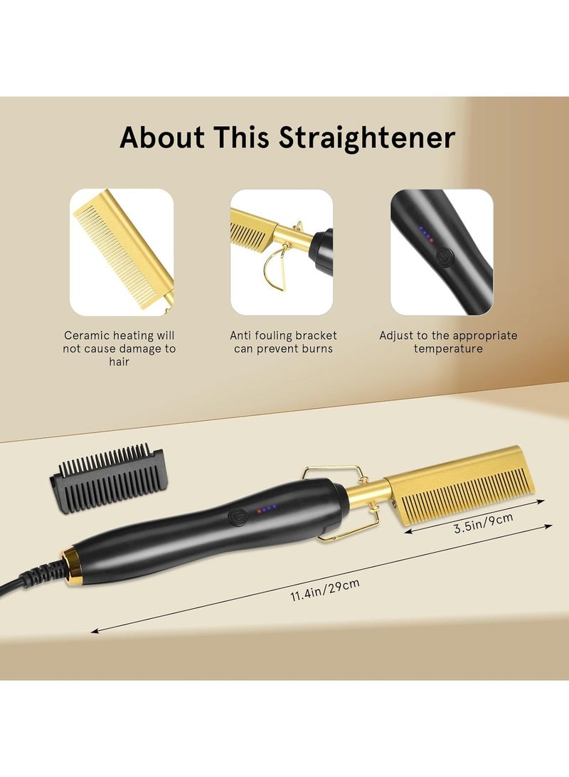 Electric Hair Straightener Comb Curling 2 in 1 Adjustable Temperature Fast Heating African Heating - Image 2
