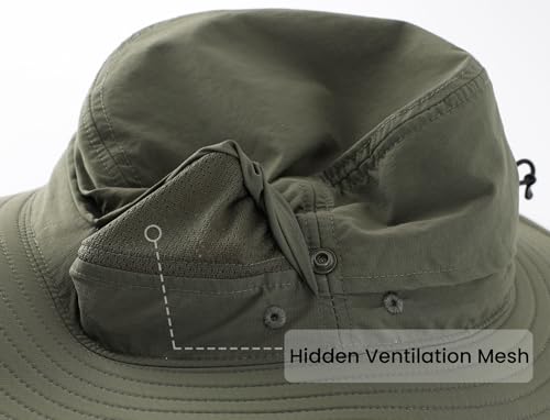 Connectyle Outdoor SPF 50+ Boonie Sun Hat for Men Gardening Fishing Hiking Hat Adjustable Wide Brim Bucket Hat Army Green - Image 4